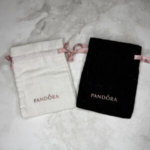 Authentic Pandora Jewelry Drawstring Pouches – Set of 2 (White & Black)